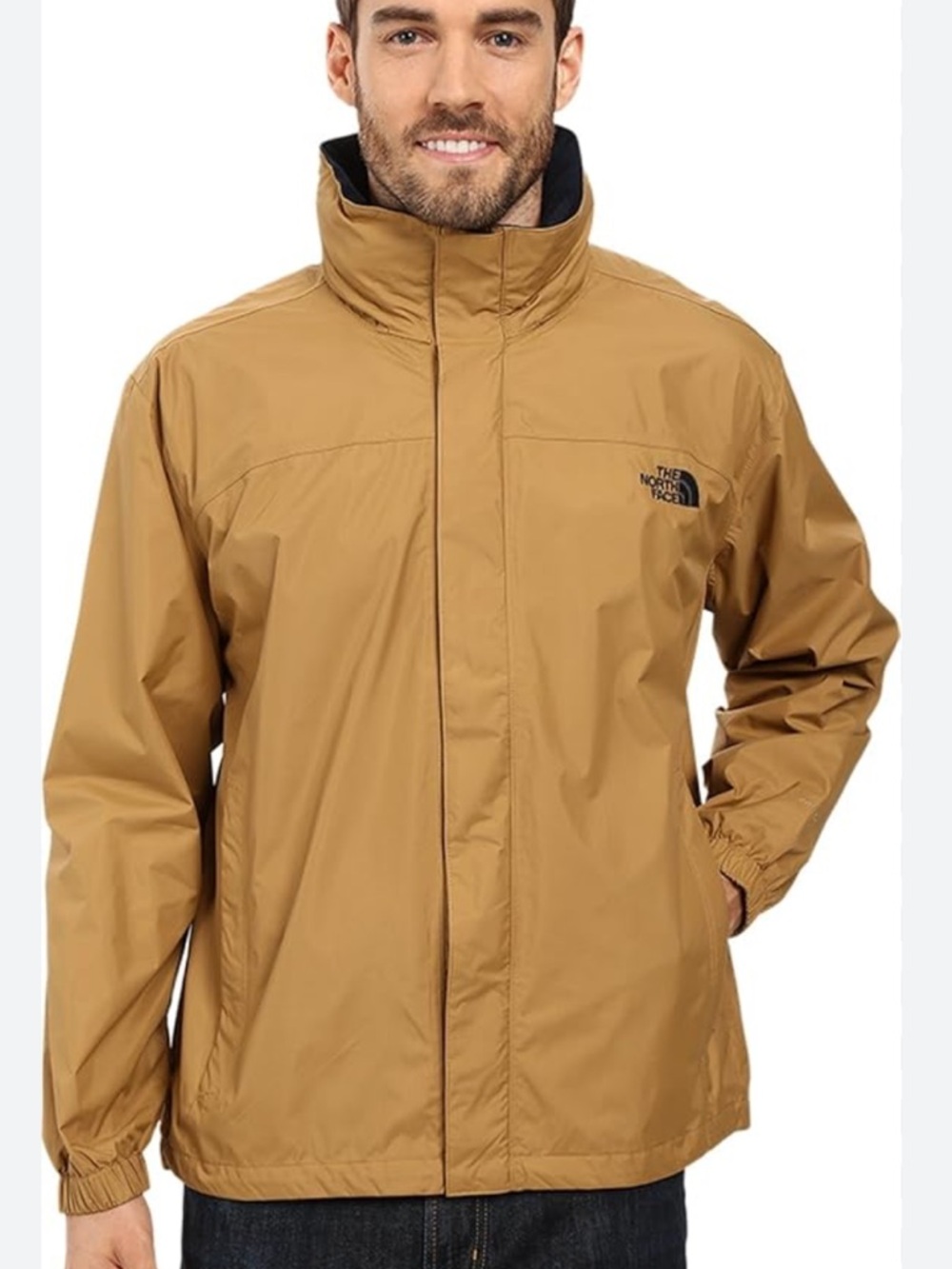 The North Face Hooded Raincoat Dry Vent Jacket in Camel Tan/Navy Logo Mens S